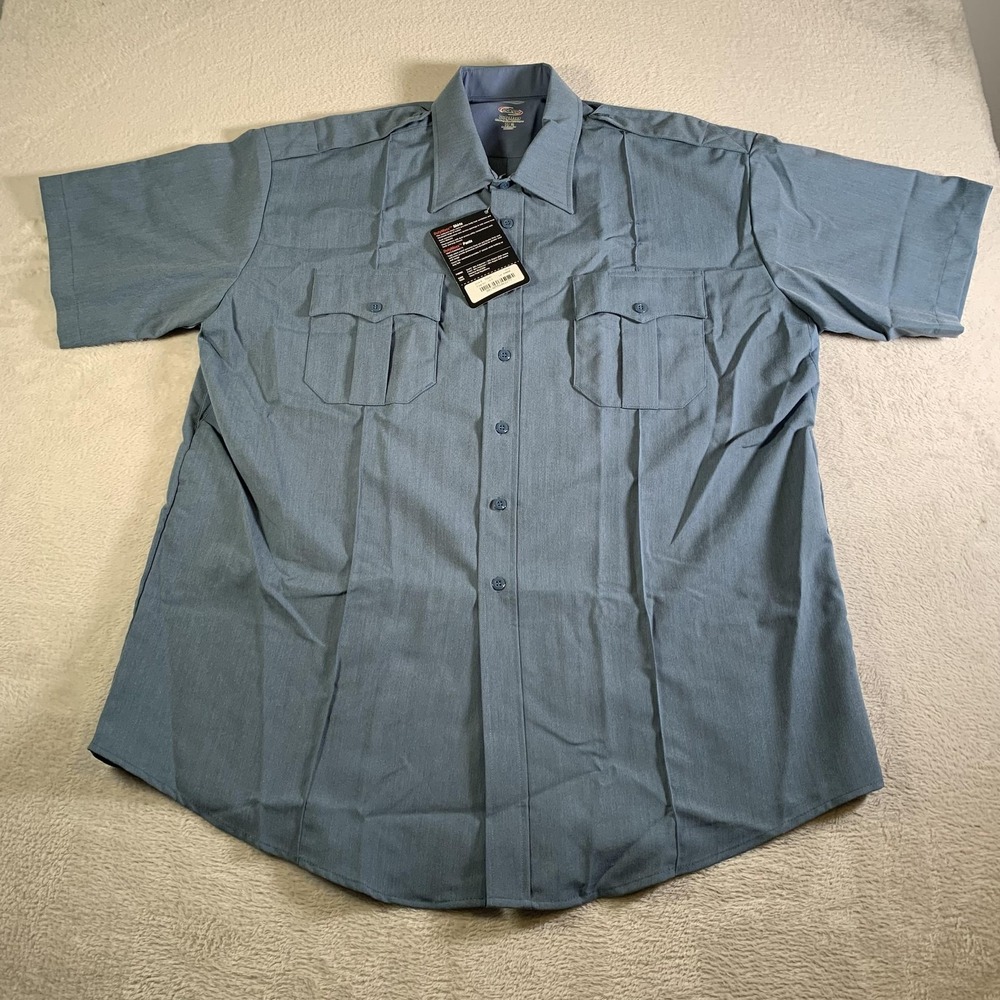 Elbeco DutyMaxx Shirt Mens 18.5 Blue Short Sleeve Tactical‎ Uniform Poly Rayon